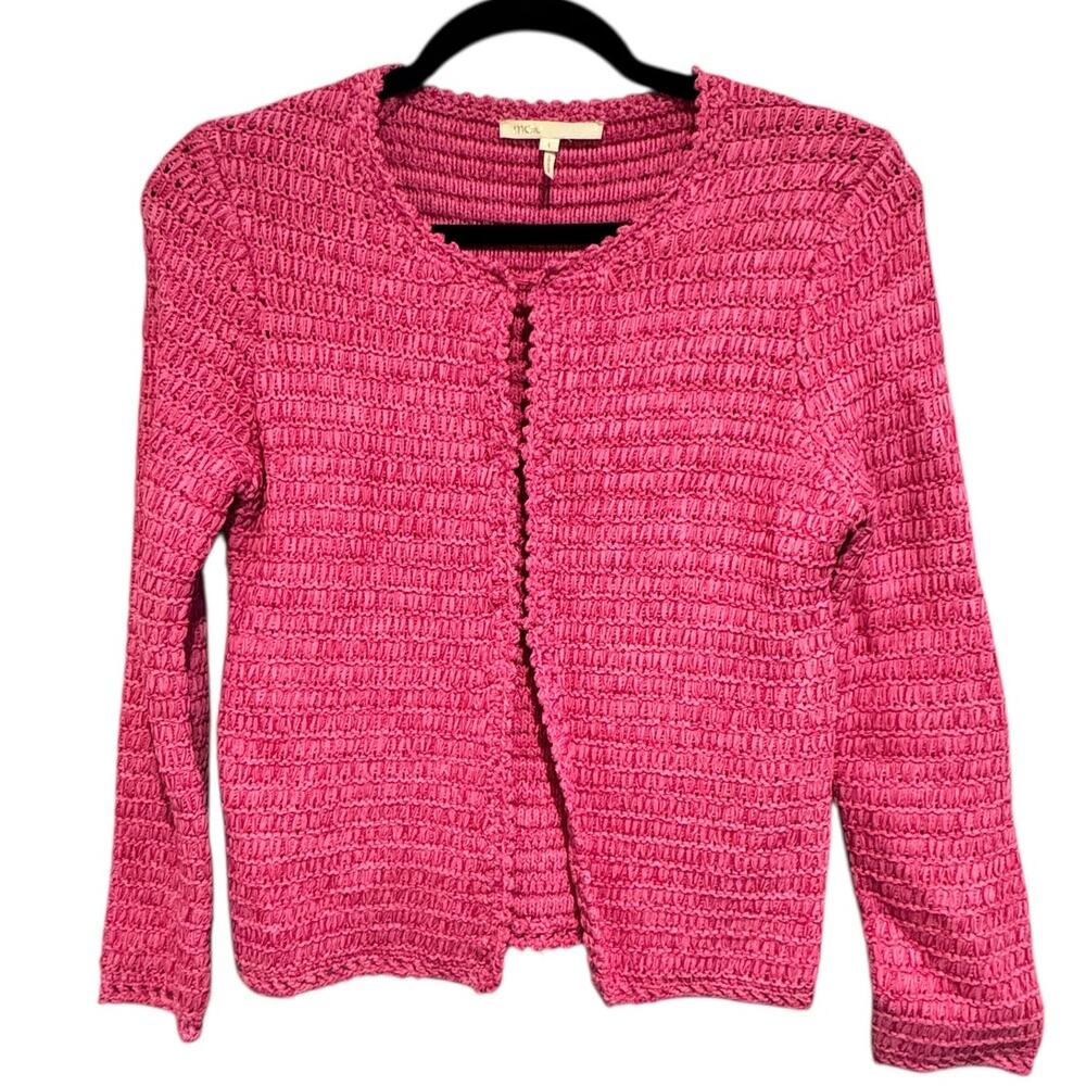 maje cardigan 1, small pink,‎ resortwear, layering. quiet luxury, preppy